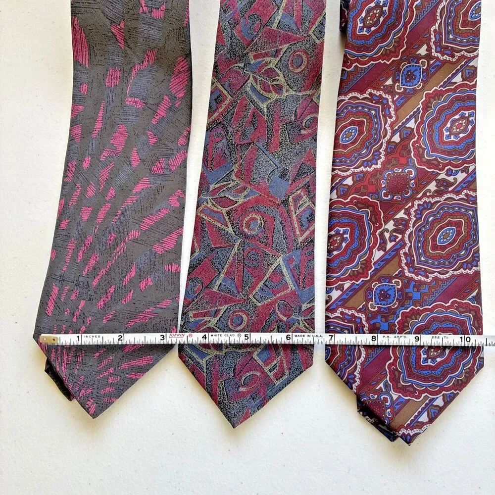 3-Tie Bundle Bold Retro Paisley & Geometric Prints 100% Silk Italy Paris Labels